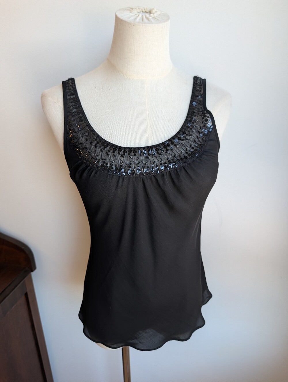 Y2K Vintage Black Silk Beaded Cami